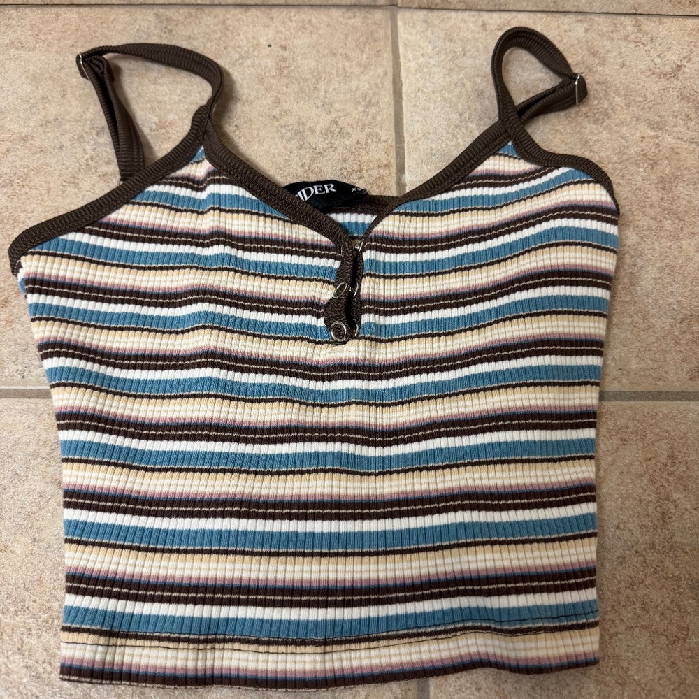 Cider Striped Button Front Cami Top